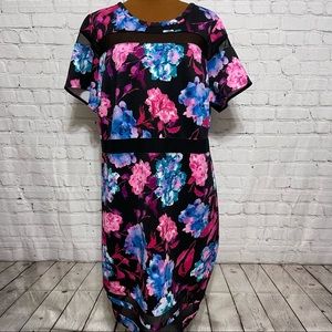 Plus Size Boutique Beautiful Black Floral Thick Knit Dress Mesh Accent Size 2X